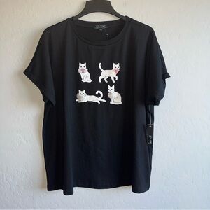 On 12th Women's Casual Basic Short Sleeve Graphic Cats Tee Shirt Size 2X Black